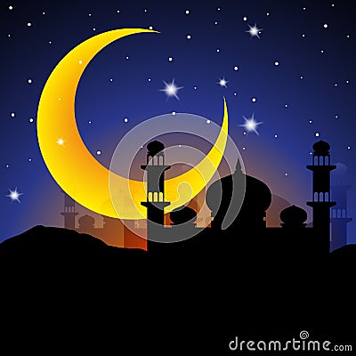 Ramadan â€‹night with big moon Vector Illustration